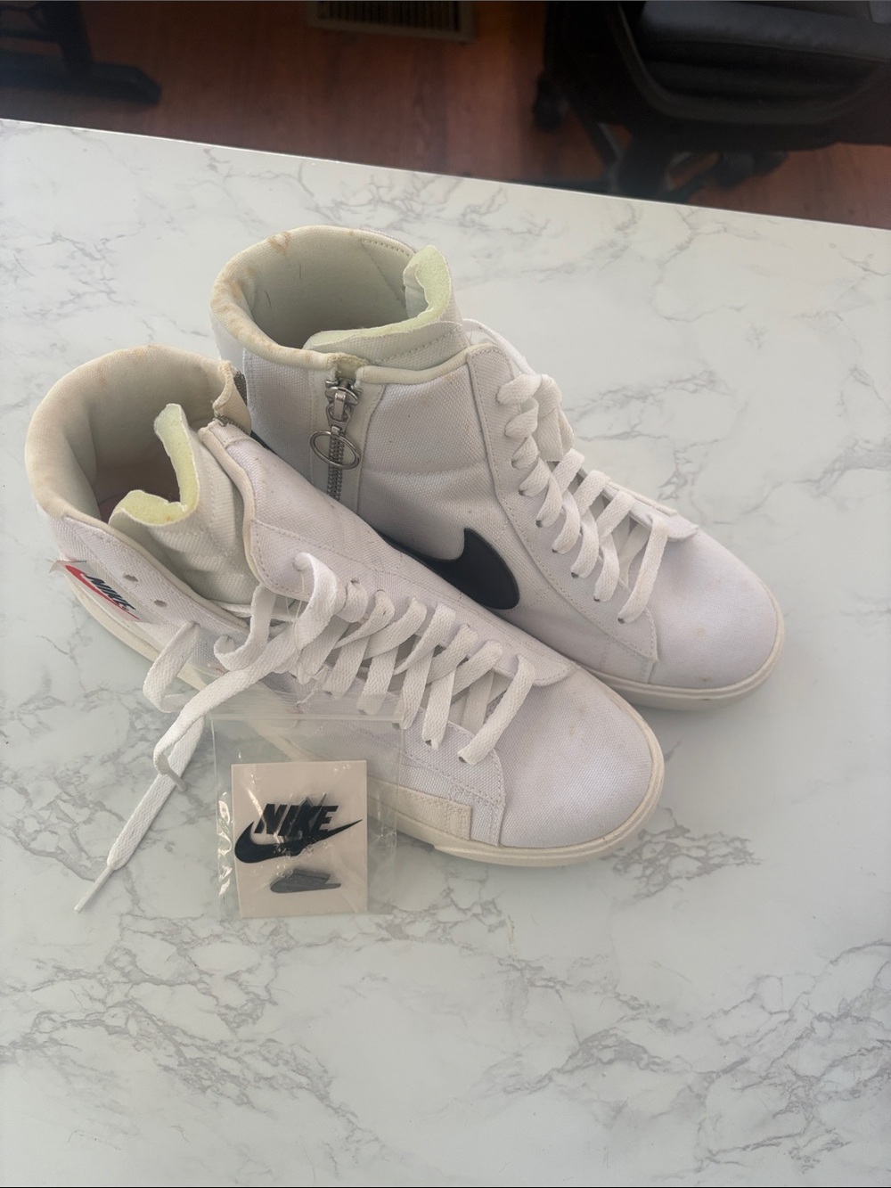 Nike Women’s White High-Top Sneakers with Black Swoosh and Side Zip